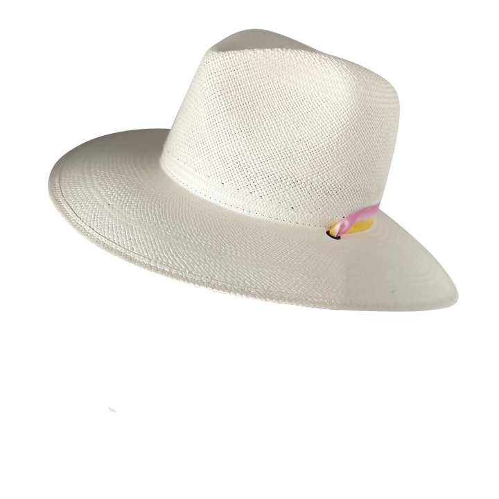 The Bailey Half Band - Khia Tullae Toquilla Straw Panama with Silk Ribbon Half Band - Pastel Pink and Yellow