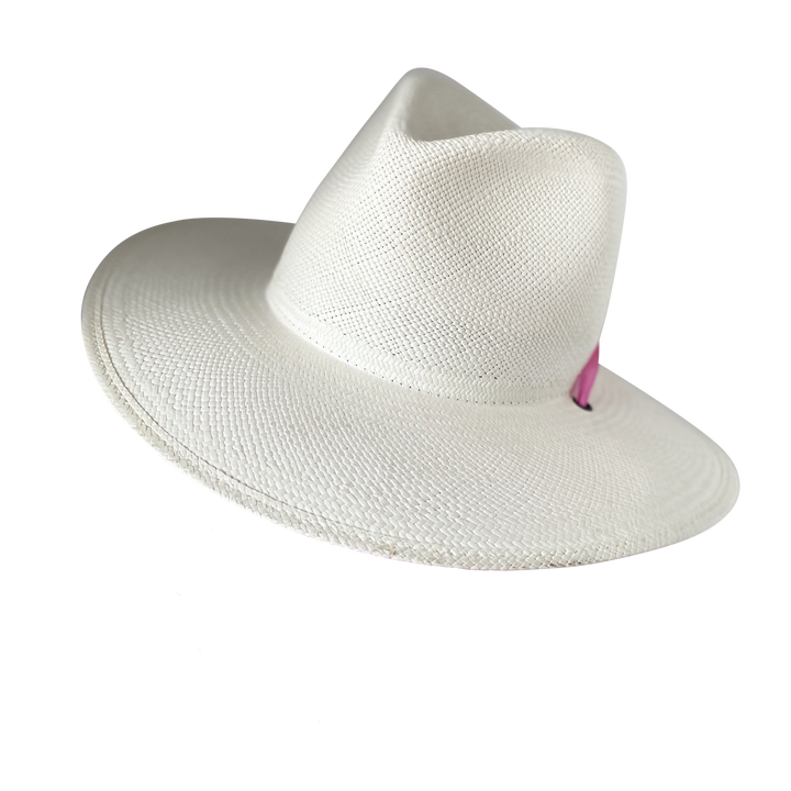 The Brynn Half Band - Khia Tullae Toquilla Straw Panama with Silk Ribbon Half Band - Pink