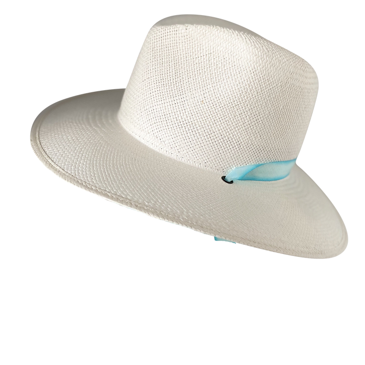 The Montana Half Band - Khia Tullae Toquilla Straw Panama with Silk Ribbon Half Band - Pastel Blue Tie-Dye