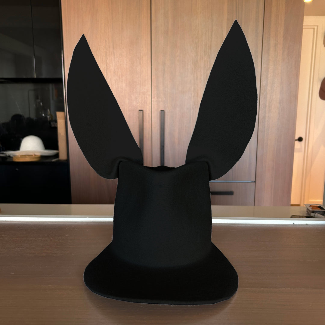 Khia Tullae Astro Bunny Lid hat in black felt, front view