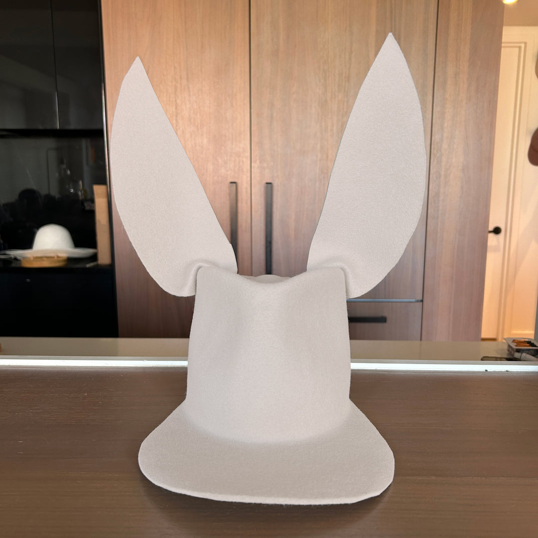 Khia Tullae Astro Bunny Lid hat in bone felt, front view