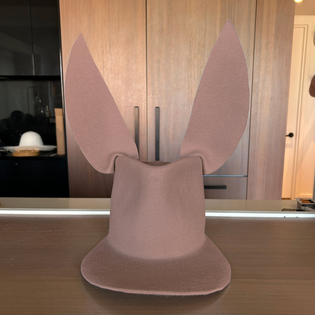 Khia Tullae Astro Bunny Lid hat in fawn felt, front view