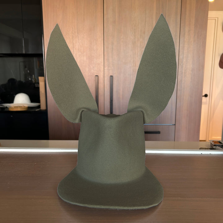 Khia Tullae Astro Bunny Lid hat in military felt, front view