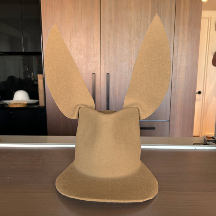 Khia Tullae Astro Bunny Lid hat in nude felt, front view