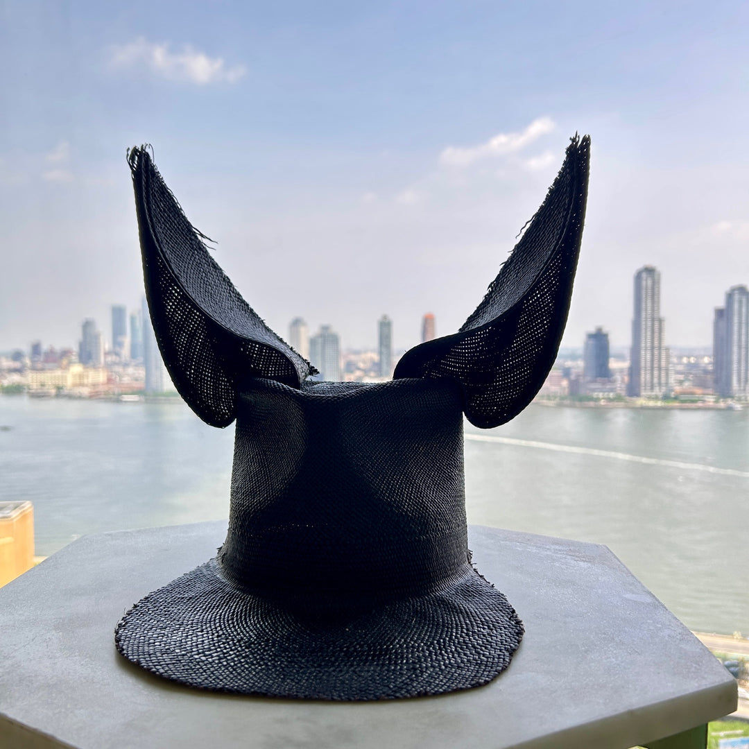 Khia Tullae The Astro Straw Bunny toquilla straw bunny cap black - hero view