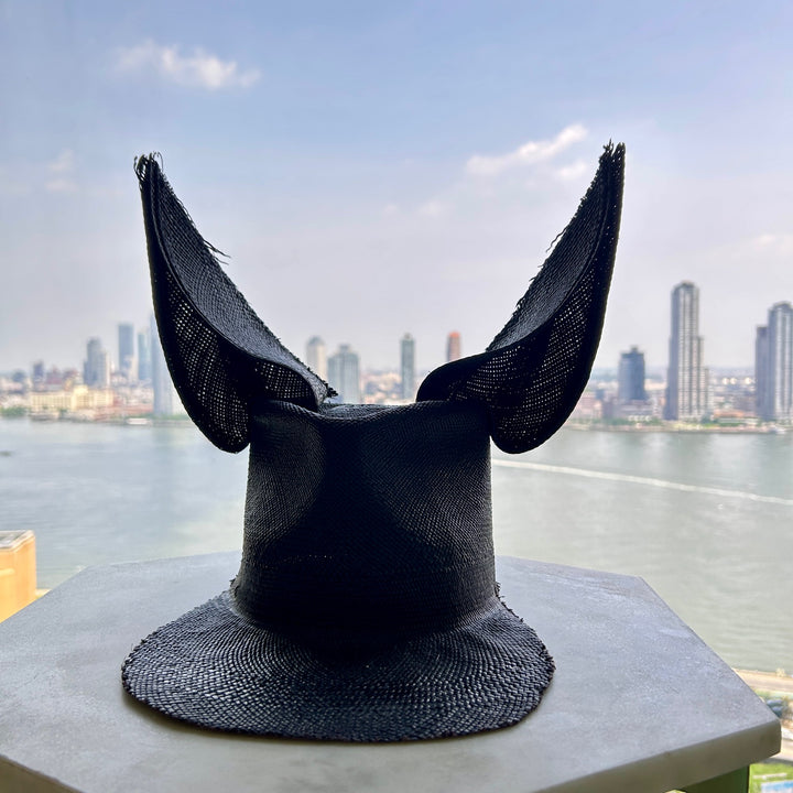 Khia Tullae The Astro Straw Bunny toquilla straw bunny cap black - hero view