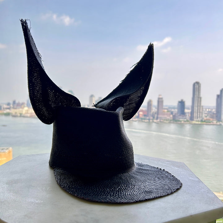 Khia Tullae The Astro Straw Bunny toquilla straw bunny cap side - black