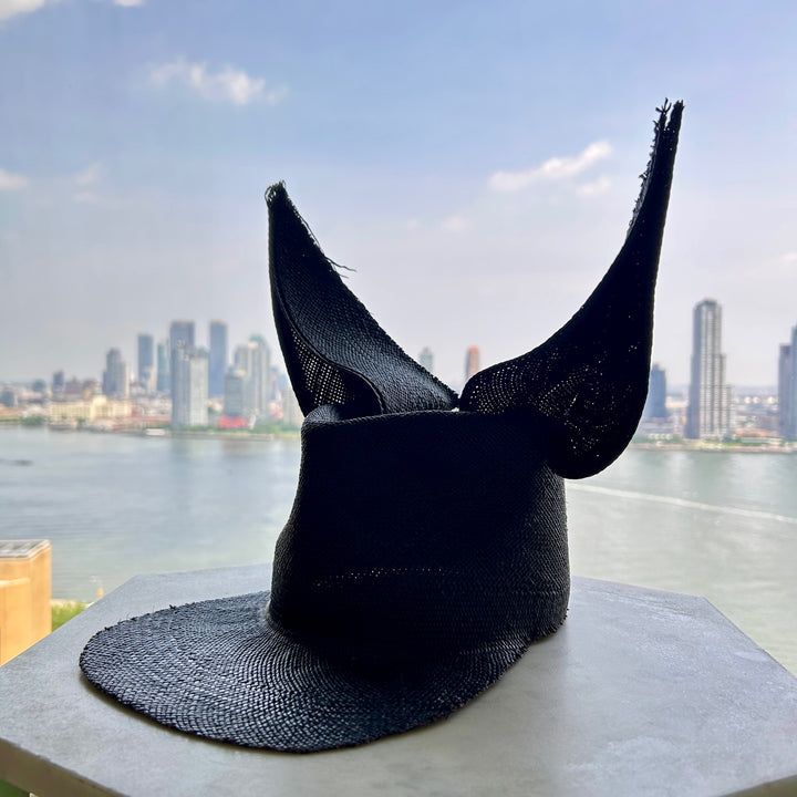 Khia Tullae The Astro Straw Bunny toquilla straw bunny cap side - black
