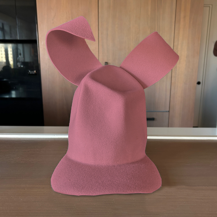 Khia Tullae Buffalo Arc Bunny hat in old rose felt, front view