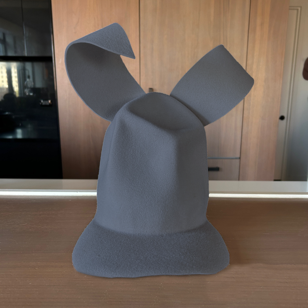 Khia Tullae Buffalo Arc Bunny hat in steel grey felt, front view