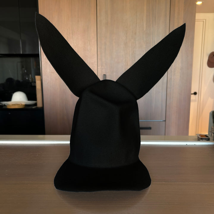 Khia Tullae Buffalo Bunny Lid hat in slate black felt, front view
