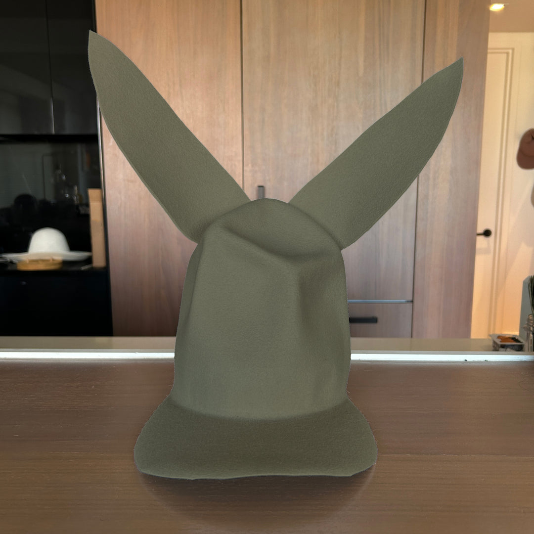 Khia Tullae Buffalo Bunny Lid hat in military felt, front view