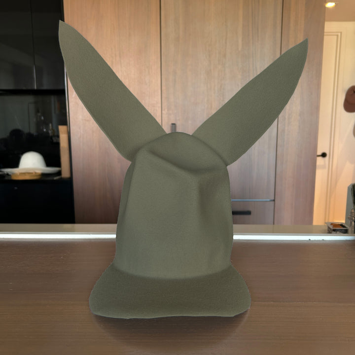 Khia Tullae Buffalo Bunny Lid hat in military felt, front view