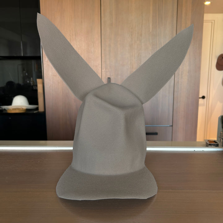 Khia Tullae Buffalo Bunny Lid hat in natural grey felt, front view