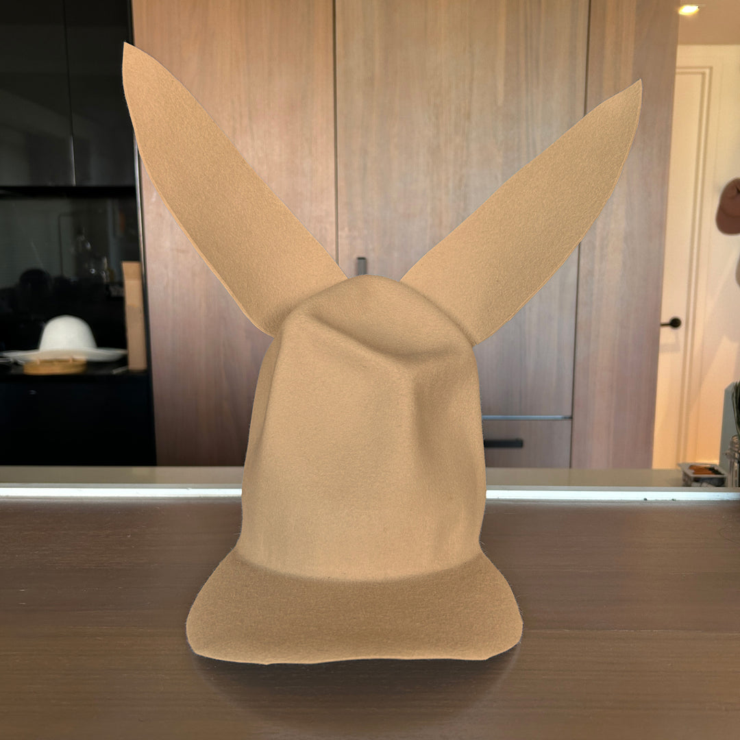Khia Tullae Buffalo Bunny Lid hat in nude felt, front view