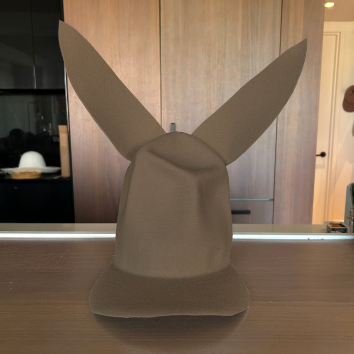 Khia Tullae Buffalo Bunny Lid hat in pecan felt, front view