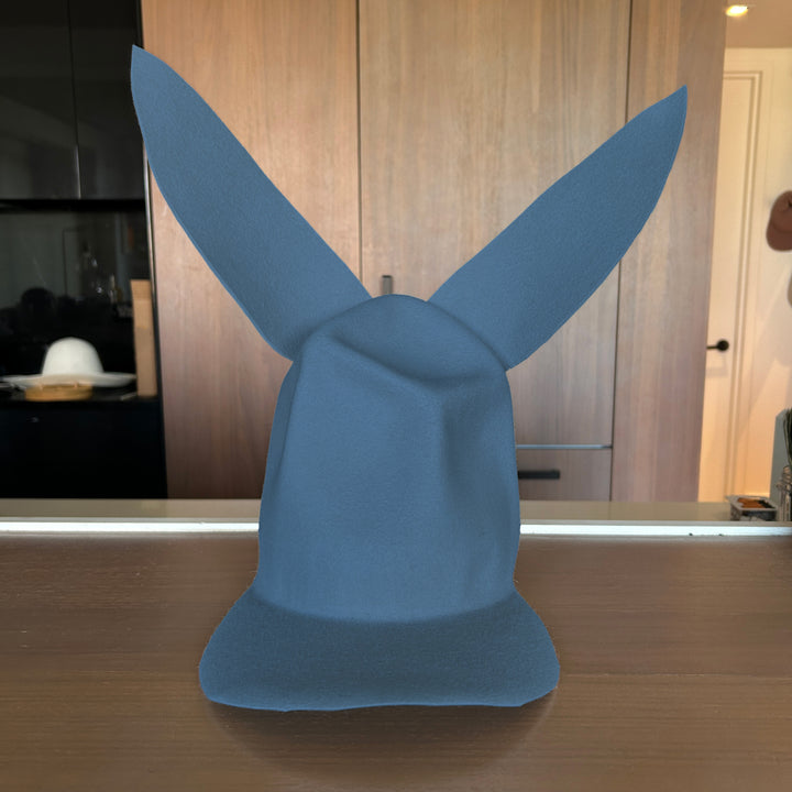 Khia Tullae Buffalo Bunny Lid hat in slate blue felt, front view