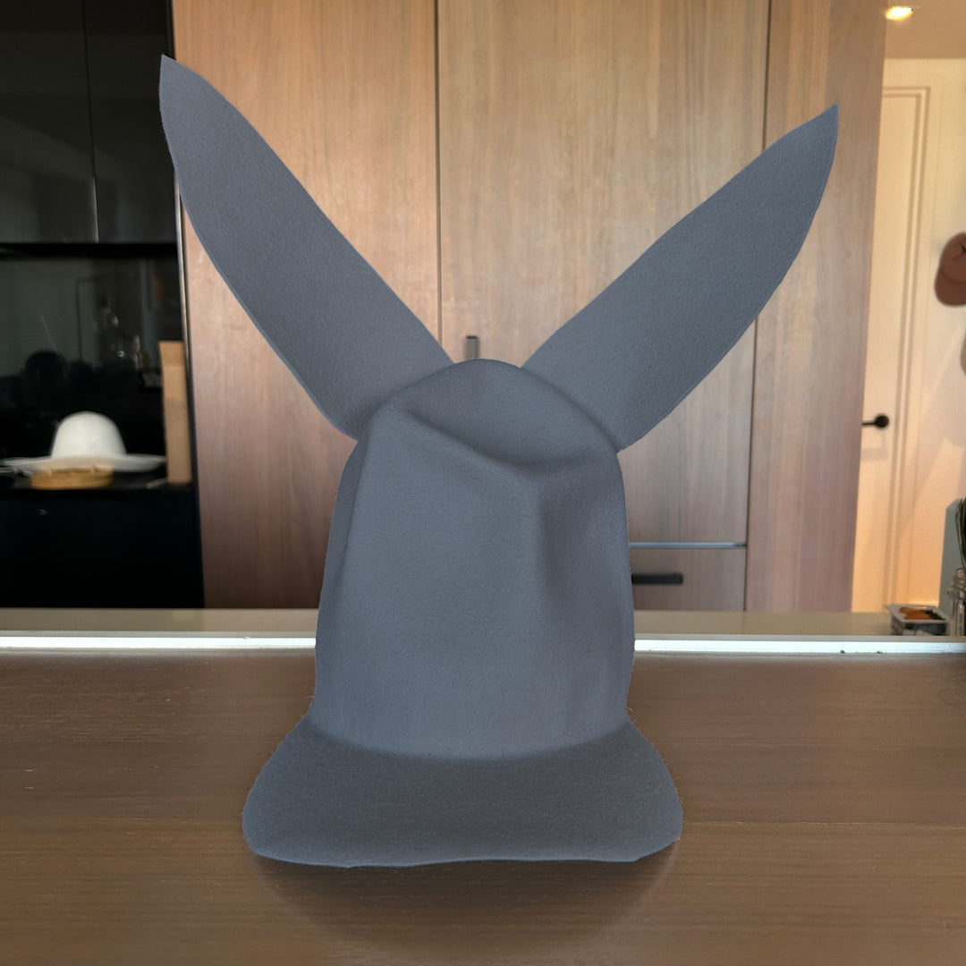 Khia Tullae Buffalo Bunny Lid hat in steel grey felt, front view