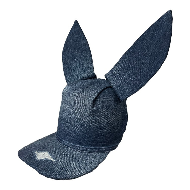 Khia Tullae Dark Denim Bunny hat, Denim Creations Collection, front angled view product cutout