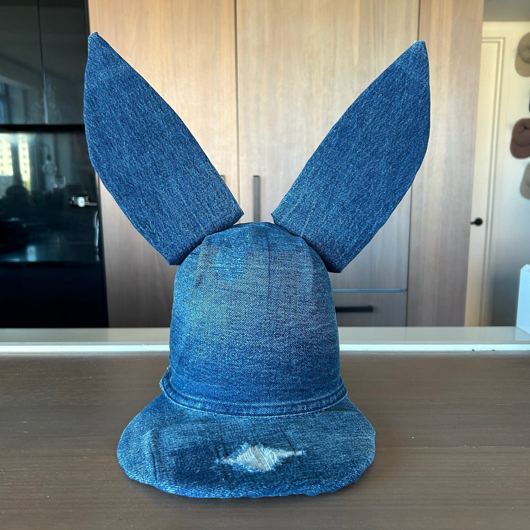Khia Tullae Dark Denim Bunny hat, Denim Creations Collection, lifestyle front view