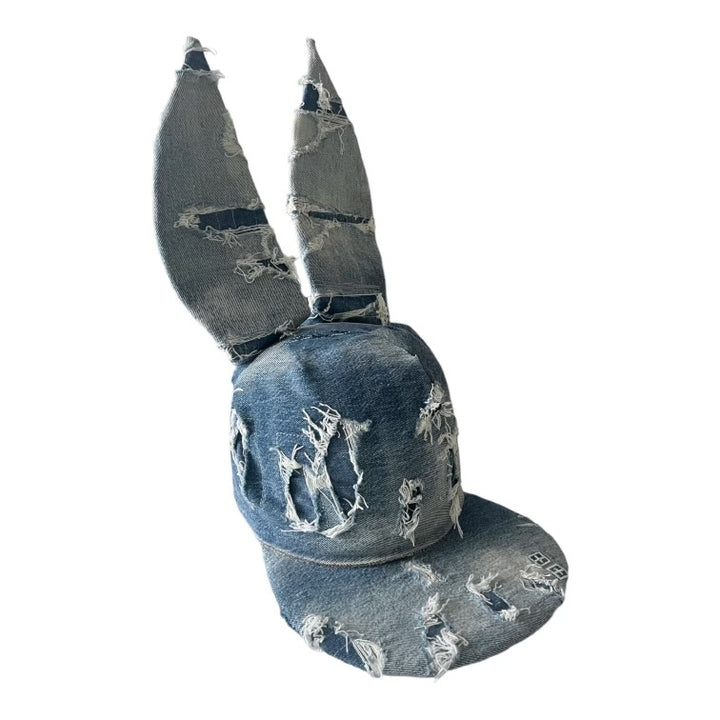 Khia Tullae Distressed Denim Bunny hat, Denim Creations Collection, angled view