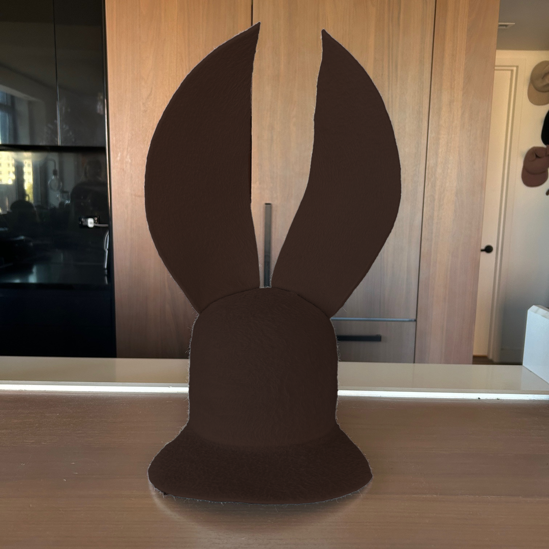 Khia Tullae Grizzly Bunny Lid hat in chocolate felt, front view