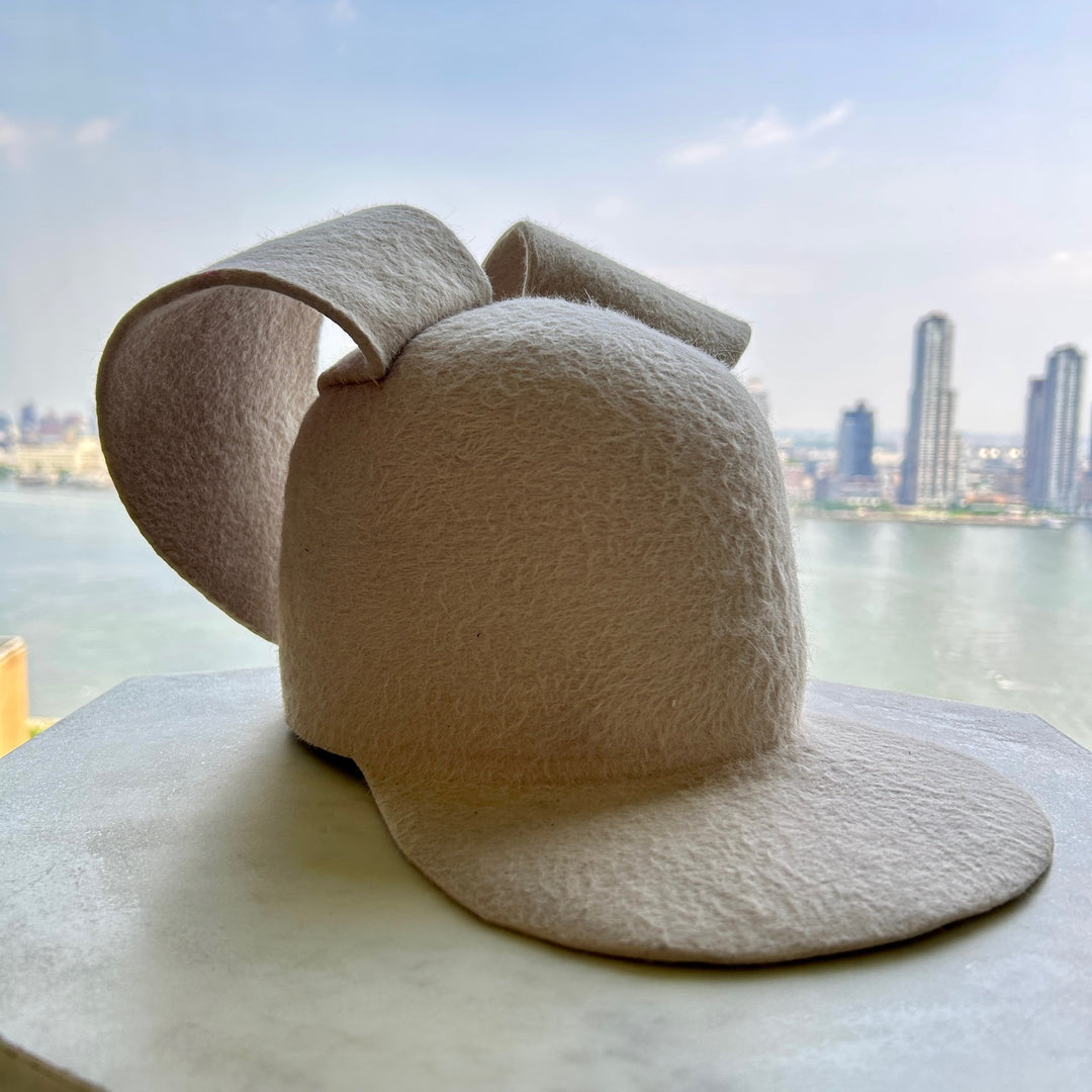 Khia Tullae Grizzly Cascade Bunny Lid hat in bone felt, front angled view