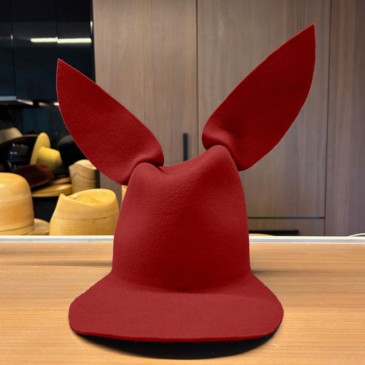 Khia Tullae High/Low Bunny hat in cardinal felt, front view