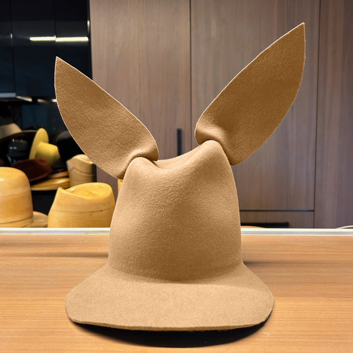 Khia Tullae High/Low Bunny hat in nude felt, front view
