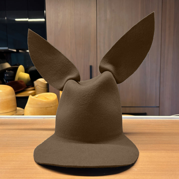 Khia Tullae High/Low Bunny hat in pecan felt, front view