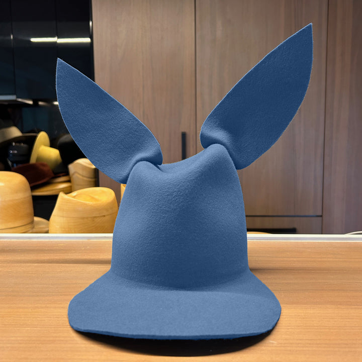 Khia Tullae High/Low Bunny hat in slate blue felt, front view