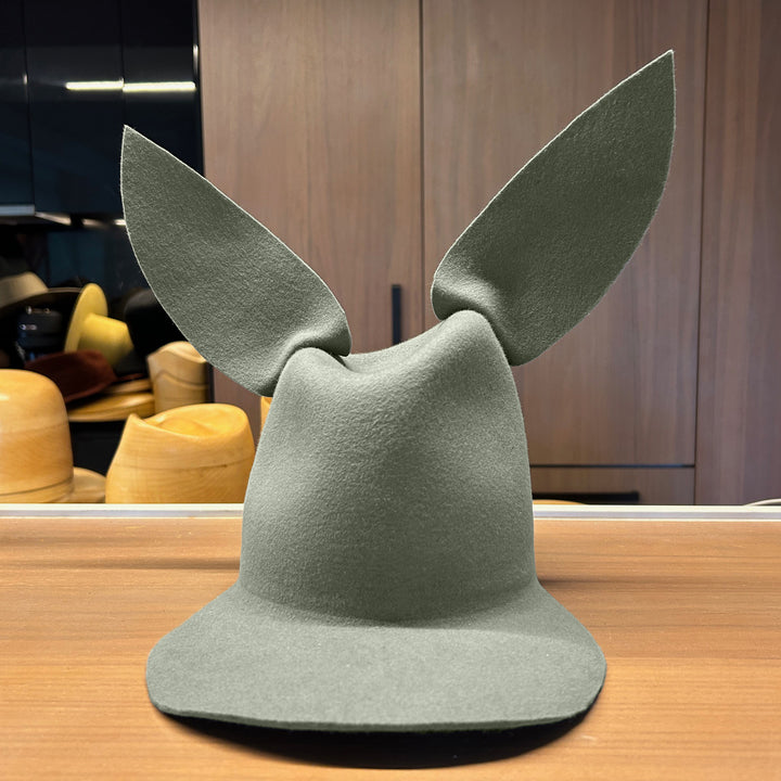 Khia Tullae High/Low Bunny hat in willow felt, front view