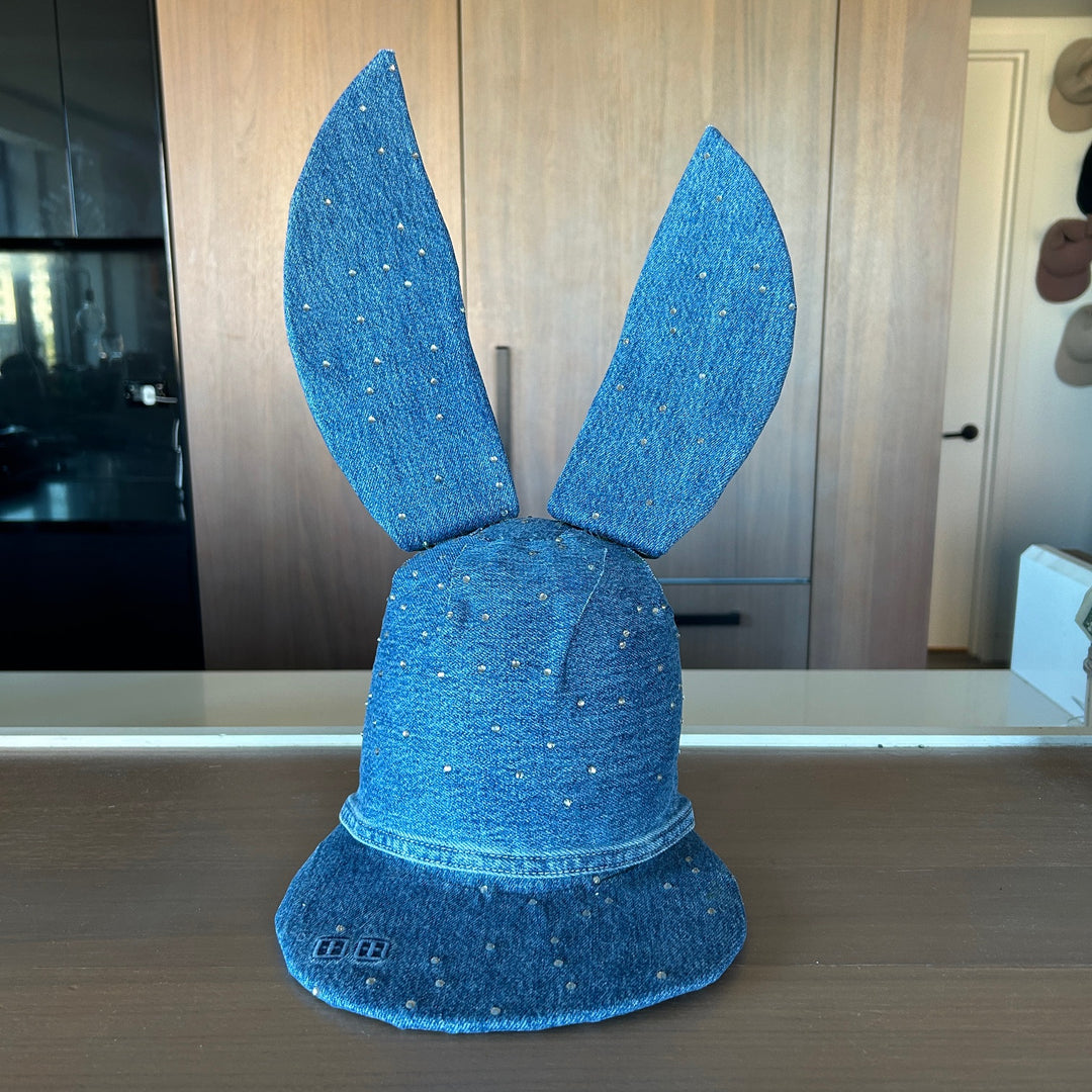 Khia Tullae Rhinestone Denim Bunny hat, Denim Creations Collection, lifestyle front view