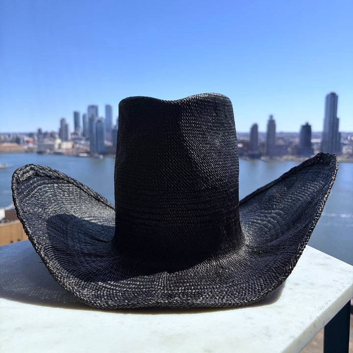 Khia Tullae Riviera Rodeo straw cowboy hat in black, front view #color_black