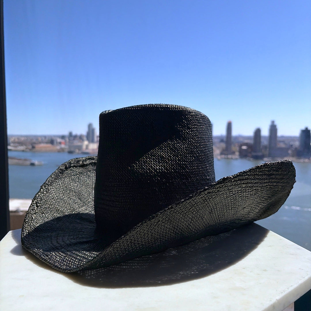 Khia Tullae Riviera Rodeo straw cowboy hat in black, side view #color_black