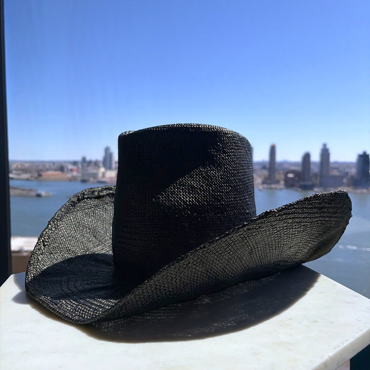 Khia Tullae Riviera Rodeo straw cowboy hat in black, side view #color_black