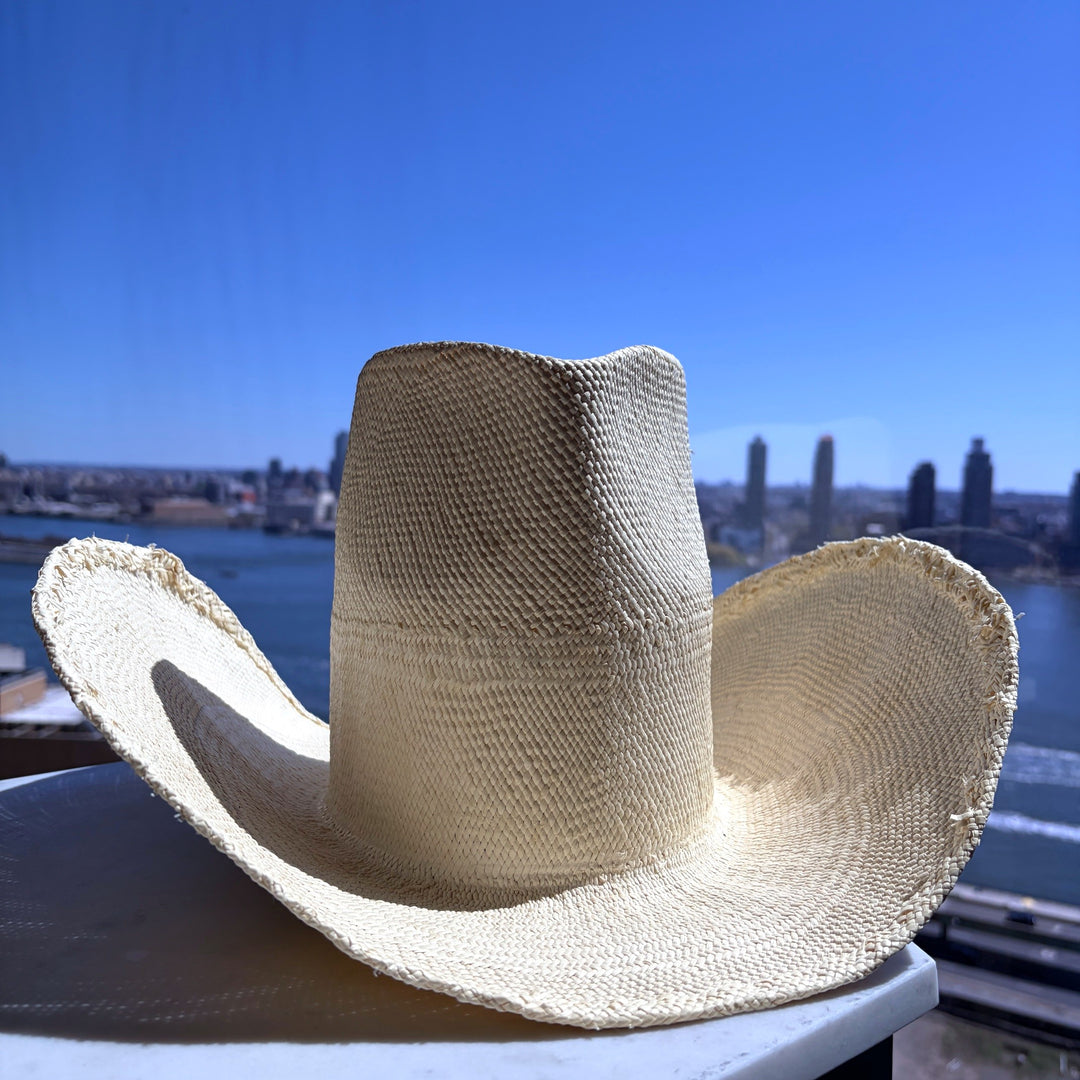Khia Tullae Riviera Rodeo straw cowboy hat in bleach, front view #color_bleach