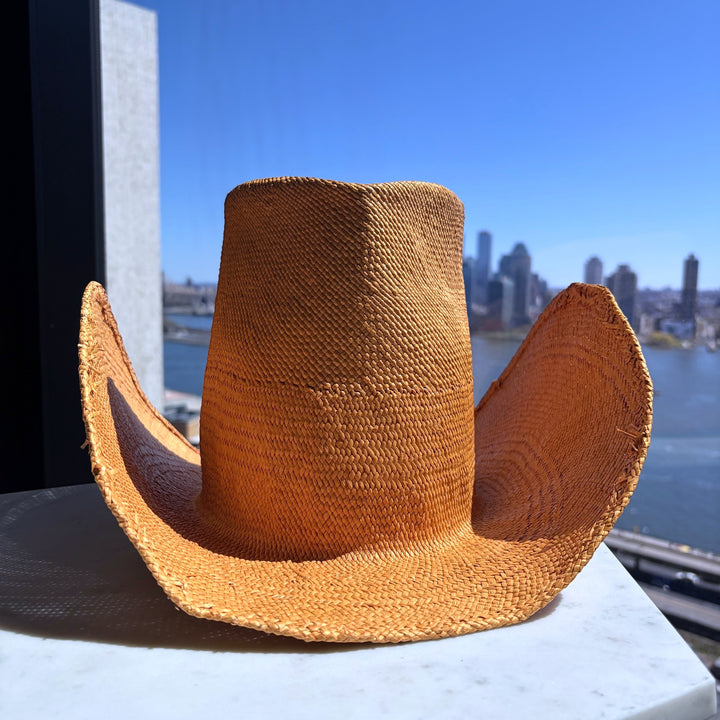 Khia Tullae Riviera Rodeo straw cowboy hat in caramel, side view #color_caramel