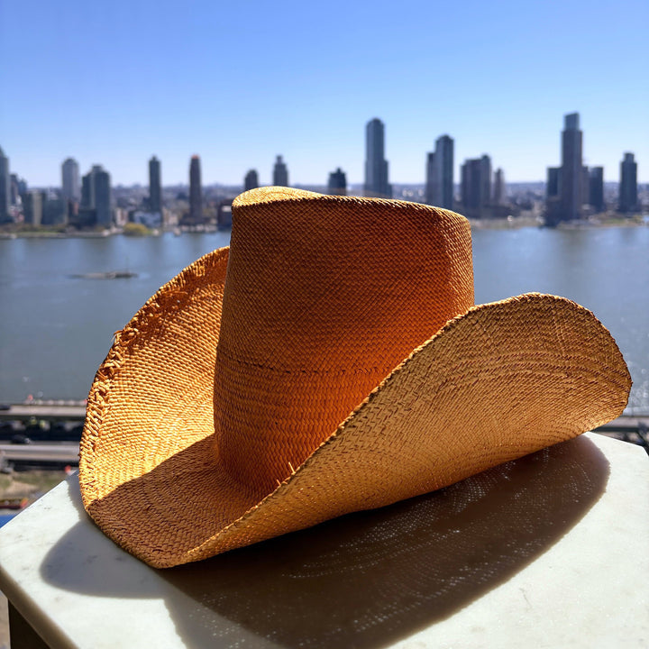 Khia Tullae Riviera Rodeo straw cowboy hat in caramel, side view left #color_caramel