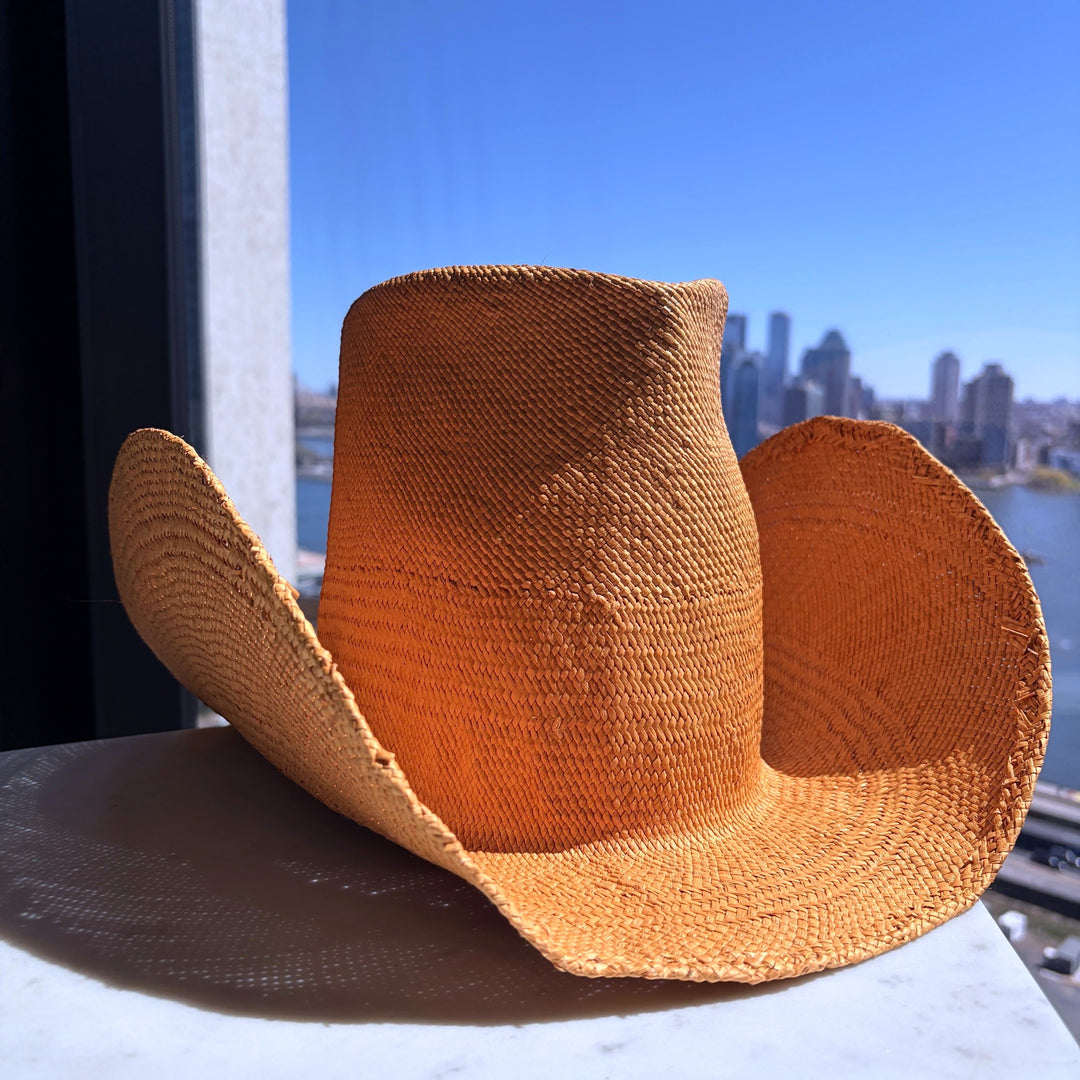 Khia Tullae Riviera Rodeo straw cowboy hat in caramel, side view right #color_caramel