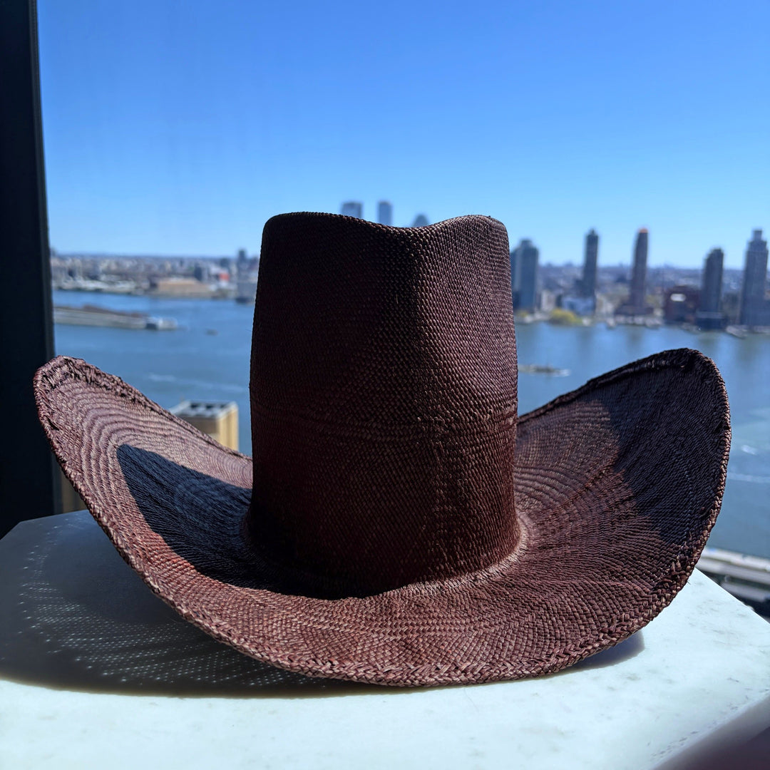 Khia Tullae Riviera Rodeo straw cowboy hat in chocolate, front view #color_chocolate