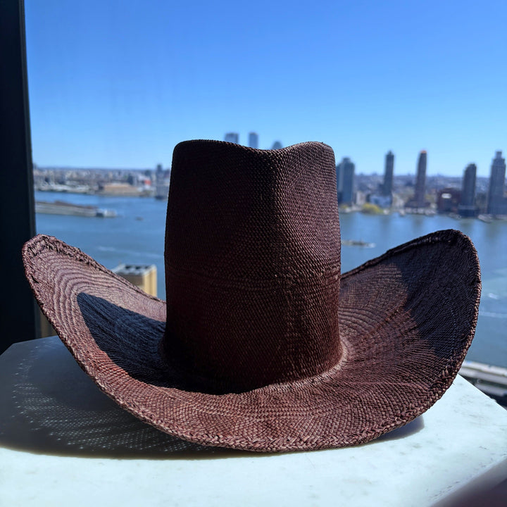 Khia Tullae Riviera Rodeo straw cowboy hat in chocolate, front view #color_chocolate