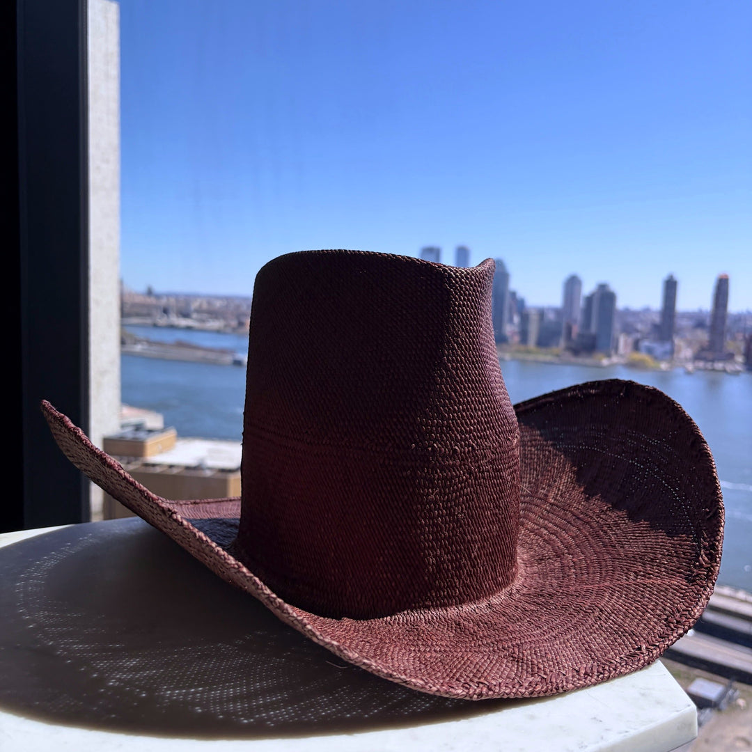 Khia Tullae Riviera Rodeo straw cowboy hat in chocolate, side view #color_chocolate
