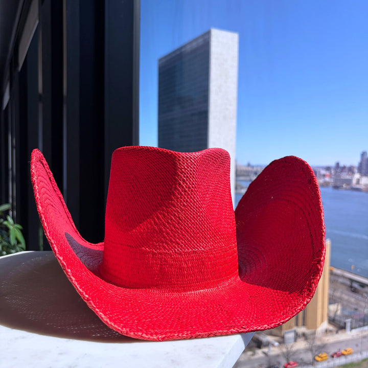 Khia Tullae Riviera Rodeo straw cowboy hat in red, front view #color_red