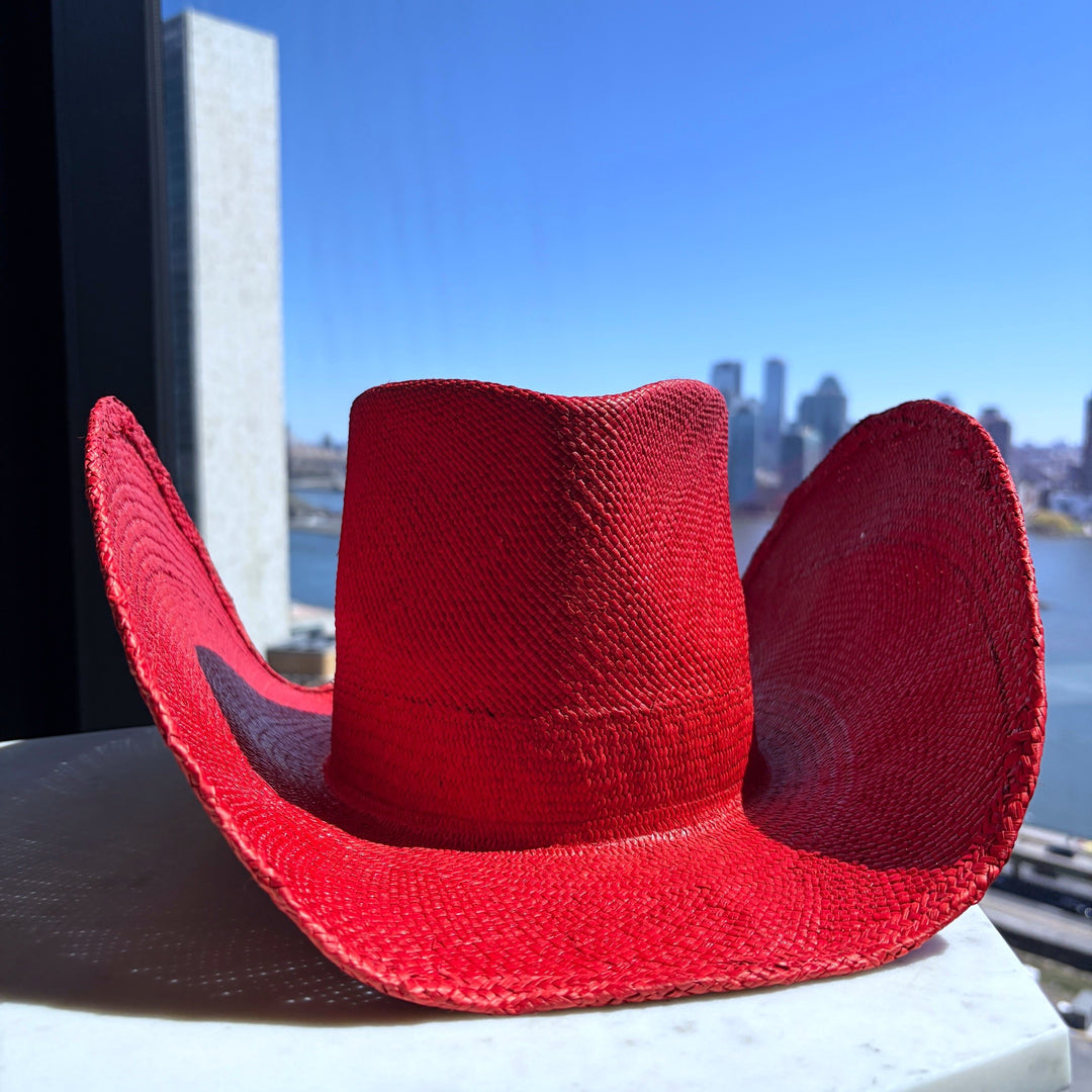 Khia Tullae Riviera Rodeo straw cowboy hat in red, side view right #color_red