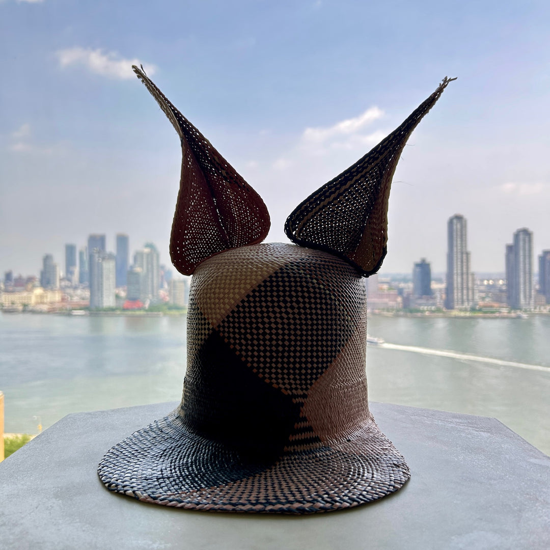 Khia Tullae Straw Bunny Lid toquilla straw bunny cap geometric front - 6-inch crown
