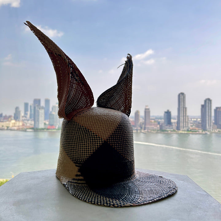 Khia Tullae Straw Bunny Lid toquilla straw bunny cap geometric - 6-inch crown
