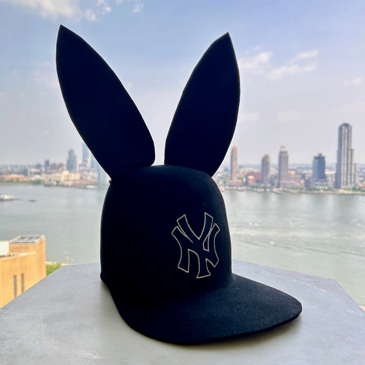 Khia Tullae The 212 Bunny Lid hat in black with New York logo patch felt, front angled right view