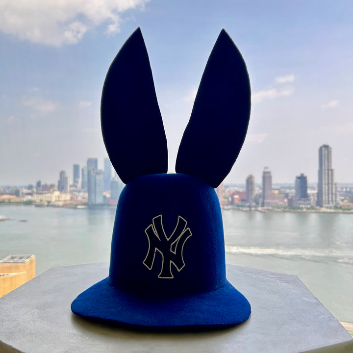 Khia Tullae The 212 Bunny Lid hat in navy with New York logo patch felt, front view