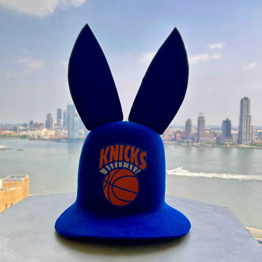 Khia Tullae The 212 Bunny Lid hat in royal blue with New York logo patch felt, front view